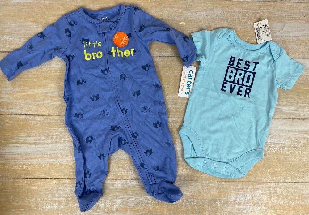 NWT 2 Little Brother Bro Outfits Carter's /Children’s Place Newborn 0-3mo  Blue